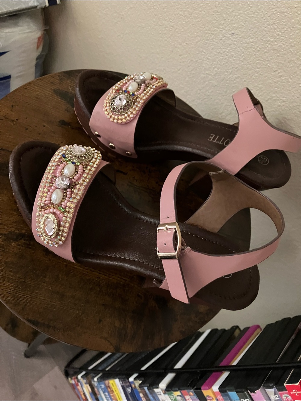 Beaded Pink Ankle-Strap Sandals